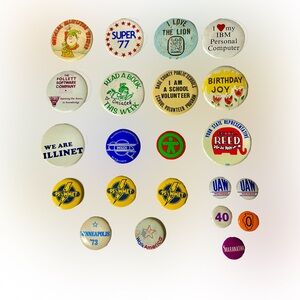 Vintage Assorted Button Pin Lot of 22 Political/ School/Campaigns/Events